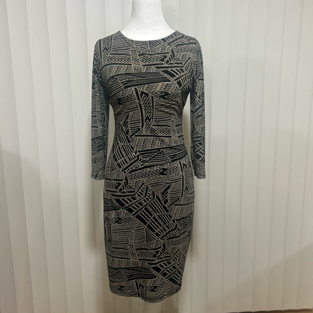 Veronica M Black and Tan Sheath Dress 3/4 Sleeve